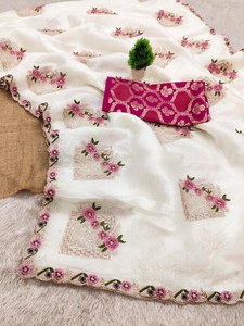 Sari indien léger pour femme, broderie riche, prêt-à-porter, pour mariage, fête, festival, style bohème - Product Image 5