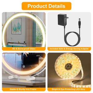 Specchio da Trucco LED Grande da 19 Pollici con Luce Halo Dimmerabile, 3 Colori di Illuminazione, Controllo Touch a 360 Gradi per la Luminosità - Product Image 5