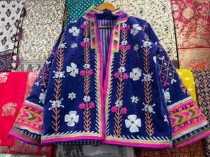 Handcrafted Boho Embroidered Velvet Suzani Quilted Jacket for <b>Women</b> Cotton Breathable Outerwear - Product Image 6