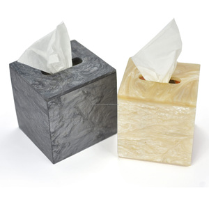 Caja de papel tisú de resina de madera blanca de excelente calidad con forma cuadrada de diseño Floral moderno para organizar papel - Product Image 5