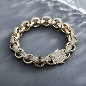 UrbanVrit Luxury Gold Plated Moissanite <b>Iced</b> <b>Out</b> Oval Link Hip Hop <b>Chain</b> Bracelet CB49 for Men - Product Image 2