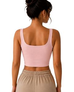 Débardeur court rose clair à col carré pour femme, sans manches, en coton et élasthanne extensible, idéal pour le fitness, le yoga, décontracté, été, basique, personnalisable - Product Image 2