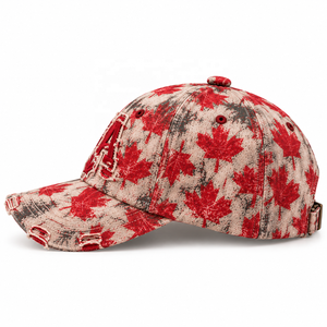 Gorra de Béisbol de Mezclilla Vintage con Efecto Desgastado, Logotipo CA Bordado con Hoja de Arce, 6 Paneles, Unisex - Product Image 4