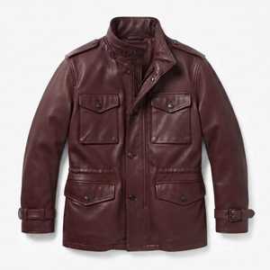 Veste en cuir de vache décontractée pour homme avec fermeture éclair, teinte unie, coupe-vent et respirante pour l'hiver - Product Image 4