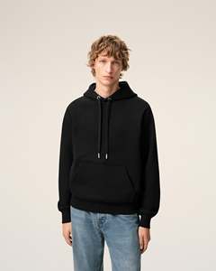 Sudadera con Capucha Negra para Hombre, Corte Holgado, Tejido de Algodón, Color Sólido, Estilo Casual de Verano, Diseño con Bolsillos, Colores Personalizables - Product Image 6