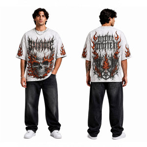 Men's Gothic <b>Flame</b> Skull Print Short Sleeve O-Neck T-<b>Shirt</b> Oversized Fit Jersey Cotton Regular Length Patterned Design - Product Image 4