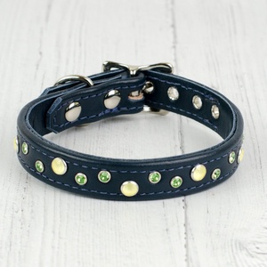 Top Quality Genuine Leather Dog Collar With Crystals <b>Studs</b> Decoration Top Indian Manufacturer Supplier Saman Exports - Product Image 5