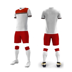 Maillot de football personnalisé pour homme, ensemble uniforme rouge et blanc à imprimé géométrique, manches courtes, col en V, 100 % polyester respirant - Product Image 4