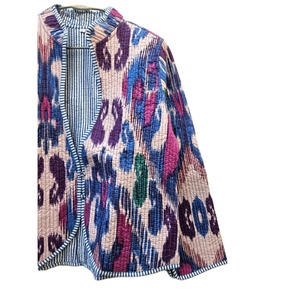 Indian Handmade Vintage Cotton Regular <b>Jacket</b> <b>Women</b> Eket Printed Quilted <b>Summer</b> Outwear Stripe <b>Lightweight</b> Comfortable Fit - Product Image 3