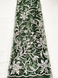 Luxury Attire Latest Stunning Fashion Nigerian Exclusive Lace <b>Fabric</b> With Emerald Stone Work On Floral Pattern For Casual Wear - Product Image 4