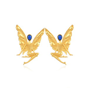 Blue Hydro Gemstone Fairy Brass <b>Earrings</b> Gold Plated Handmade Designer Jewelry for Women Wholesale Lot 10 Pairs - Product Image 1