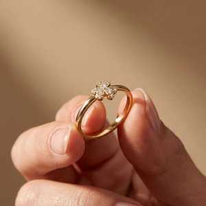 Floral Heart & Round Cut Diamond Minimalist Ring Lab Grown 14K Yellow Gold Engagement Party Surprise <b>Gift</b> For <b>Bride</b> - Product Image 3