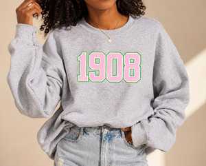 <b>Pink</b> Crew Neck Custom Clothing Manufacturer <b>Sweatshirt</b> for Women's Chenille Embroidery Front Logo Alpha Kappa Alpha 1908 Shirts - Product Image 4