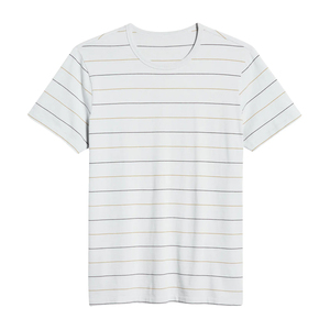 T-shirt à manches courtes rayé en jersey 100% coton pour homme, coupe classique, col rond, haut tricoté décontracté - Product Image 1
