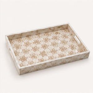 Bandeja Rectangular de Madera Sólida con Incrustaciones de Madreperla, Hecha a Mano, Ecológica, de Primera Calidad, Decorativa y de Lujo para Ramadán y Bodas - Product Image 1