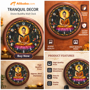 Horloge murale spirituelle Gautam Bouddha avec impression personnalisée - Décoration moderne pour la maison, cadeau pour la fête des mères et la remise des diplômes - Product Image 2