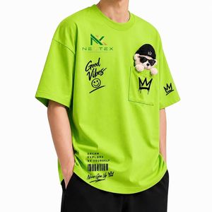 Custom Mens <b>Pocket</b> Teddy Print Oversized <b>T</b> <b>Shirt</b> Summer Casual Hip Hop Streetwear Tee Breathable Cotton Graphic Clothing - Product Image 3