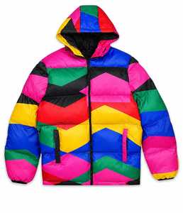Men's Color Blocking Plaid Pattern Patchwork <b>Fleece</b> Puffer <b>Jacket</b> Hooded Zipper Front Windproof Casual Winter Outerwear <b>Thick</b> - Product Image 6