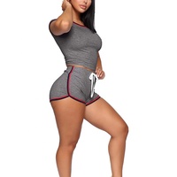 Ensemble de survêtement décontracté 2 pièces pour femme en coton écologique à motif dentelle, avec chemise à manches courtes et combishort respirant à patchs vintage