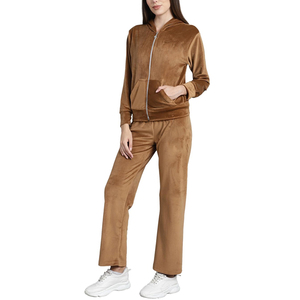 Ensemble 2 pièces automne pour femme : Crop top et pantalon de jogging en velours rose, style survêtement - Product Image 2