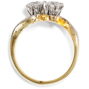 Lab Grown Diamond <b>Two</b> <b>Stone</b> Bypass Twist Pave <b>Ring</b> Solid 14K <b>Two</b> Tone Gold IGI Certified Wedding VVS VS SI D G Fine Luxury - Product Image 5