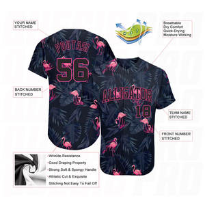 Maillot de baseball unisexe personnalisé 100% polyester, impression sublimée, motif flamant rose, manches courtes, uniforme d'été pour adultes - Product Image 2