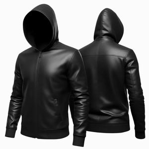 Sweat à capuche en cuir pour homme, style poche latérale, design personnalisé, fabricant en gros, respirant, épais, prix abordable - Product Image 3