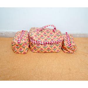 Juego de 3 estuches de tocador grandes, reutilizables y hechos a mano, con cremallera, sostenibles, con estampado de bloques de rayas diagonales blancas indias. - Product Image 1