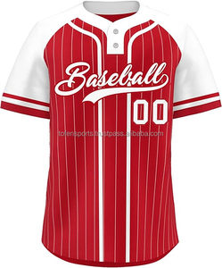 Custom <b>Red</b> <b>White</b> <b>Striped</b> Baseball Jersey Short Sleeve Unisex Breathable Sublimated Print Adult Uniform <b>Shirt</b> - Product Image 1