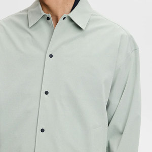 Men's Light Green Cotton Shirt Jacket Casual Turn-down Collar Regular Sleeve Solid Color Single Breasted Loose Fit Spring Wear - Product Image 5