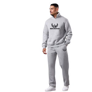 Mens Light Grey Quarter <b>Zip</b> Tracksuit Casual Athletic Gymwear Pullover and <b>Jogger</b> Set Winter Sportswear Street Fashion Outfit - Product Image 1
