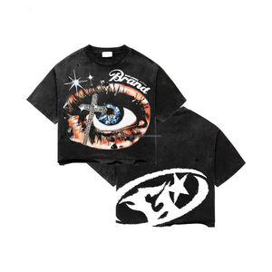 T-shirt pour homme en coton 100% personnalisé, 280 g/m², en molleton français noir, à manches longues, imprimé avec des strass, respirant, taille oversize - Product Image 4