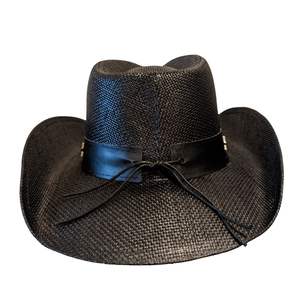 Sombrero de vaquero de fieltro color carbón oscuro con acabado desgastado y banda de cuero con estrellas incrustadas. - Product Image 1
