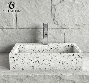 Vasque rectangulaire en pierre RICO GLOBAL, style moderne minimaliste, finition polie, à poser au mur - Product Image 1