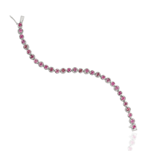 925 Sterling Silver 100% Authentic Pink Tourmaline <b>Gemstone</b> & Halo Diamond Tennis <b>Bracelet</b> Wholesale Price - Product Image 5