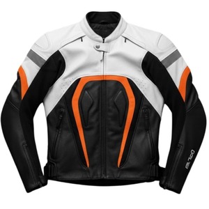 Men’s Handmade <b>Retro</b> Cowhide <b>Leather</b> Biker <b>Jacket</b> – Men’s Black & White Armored Motorcycle Coat with Reflective Design - Product Image 1