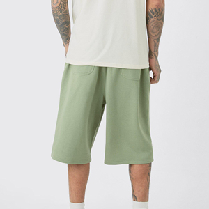 Pantalones Cortos Bermuda de Algodón Verde Sólido para Hombre, Transpirables, Tejidos, con Bolsillos, Logotipo Frontal, Cierre con Cordón, Estilo Casual - Product Image 2