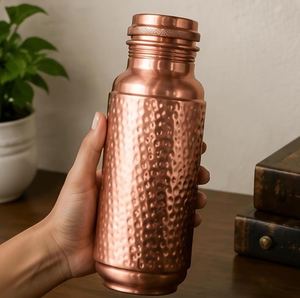 Botella de Agua Ecológica de Cobre Puro, Brillante, Metálica, Martillada, con Tapa de Cúpula Hermética, para Viajes, Yoga y Actividades al Aire Libre - Product Image 4