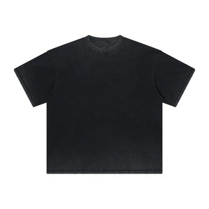T-shirt noir à manches courtes et col rond pour homme, coupe oversize, en jersey de coton uni, tricoté, design écoresponsable - Product Image 1