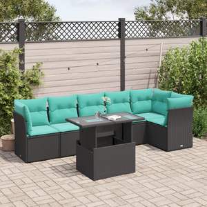 Ensemble de canapés de jardin en polyrotin noir avec coussins, 7 pièces, mobilier d'extérieur au design contemporain pour jardin, capacité 6 personnes - Product Image 1