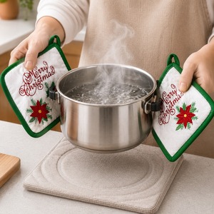 High Quality 100% Cotton Christmas Embroidery Design <b>Pot</b> <b>Holders</b> Kitchen & Tabletop Oven Use <b>Pot</b> <b>Holder</b> - Product Image 2