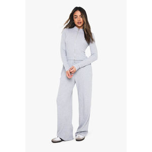 Conjunto de 2 Piezas para Mujer, Mono Tejido Gris, Cuello Alto, Manga Larga, Corte Holgado, Casual, para Todas las Temporadas, Color Sólido, Transpirable, Largo - Product Image 2