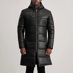 Custom Men's <b>Long</b> <b>Hooded</b> <b>Puffer</b> <b>Jacket</b> PU Leather Quilted Winter Coat Windproof Zipper Closure Casual Streetwear - Product Image 5