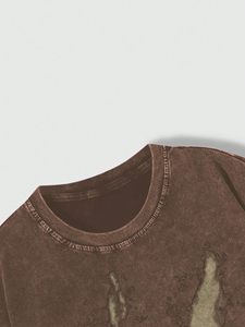 เสื้อยืดทรงโอเวอร์ไซส์ ผ้าคอตตอน ล้างสีแบบแอซิดวอช สไตล์วินเทจ สตรีทแวร์ พิมพ์ลายกราฟิก ไซส์พลัส สำหรับผู้ชาย - Product Image 5