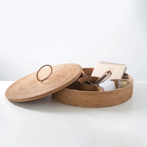 Hot Selling Handmade Round Tea <b>Caddy</b> Unique Custom Size Natural Woven Rattan Box for Gift and Decorations - Product Image 3