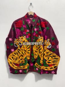 Hand Embroidered Finished Vintage Velvet Sheep Skin <b>Women's</b> Blazer Turn-down Collar Full Sleeve Solid Pattern Breathable Cotton - Product Image 2