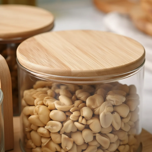 Kitchen Decorative Food Storage Container Glass <b>Jam</b> <b>Jar</b> Wooden Lid Glass Canister for Beans Rice Sugar kitchen table decor use - Product Image 6