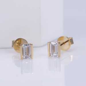 18K Solid Gold <b>Emerald</b> Cut Diamond <b>Earrings</b> Women's Classic Style Everyday Wear D Color Lab White Diamond <b>Studs</b> - Product Image 1