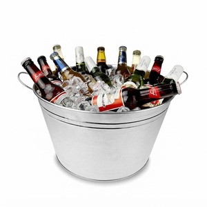 Bac à boissons galvanisé avec poignées en bois, seau à glace ovale pour bière, vin, champagne, refroidisseur de boissons en métal rustique pour fêtes - Product Image 2