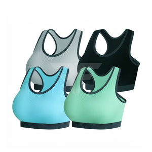Sujetadores deportivos transpirables a cuadros con espalda cruzada para mujer, soporte medio, sin aros, acolchados, cobertura total, Spandex/Nylon, multipack - Product Image 1